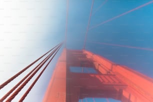 a view of the top of a bridge from below