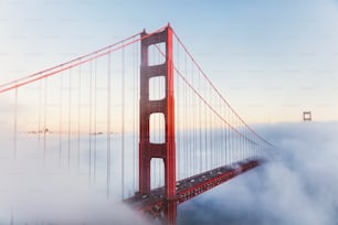 a view of the golden gate bridge in the fog