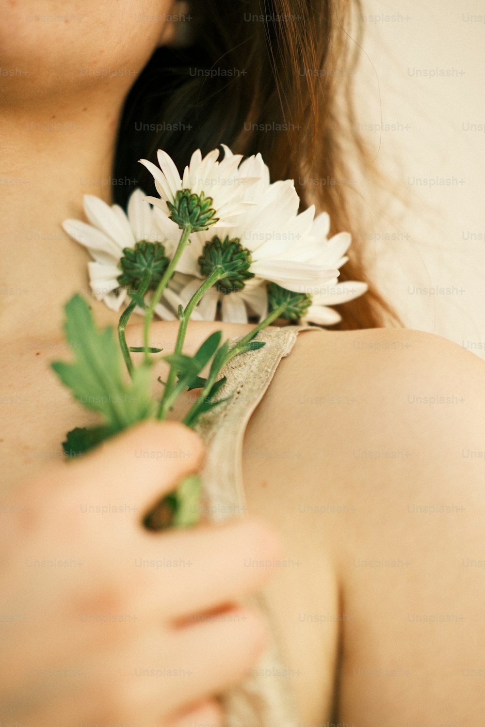 Un primer plano de una persona sosteniendo una flor