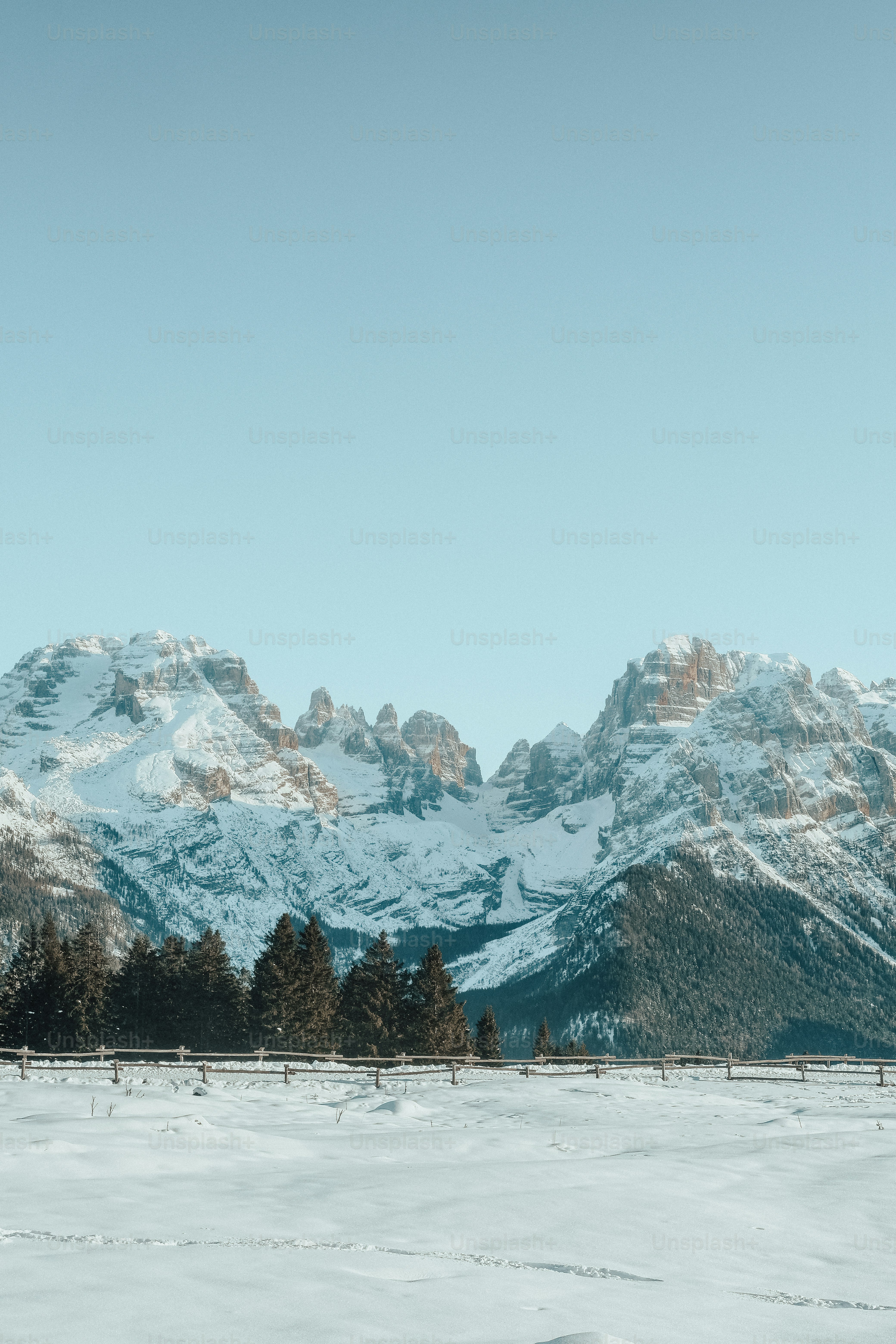 Un champ enneigé avec des montagnes en arrière-plan