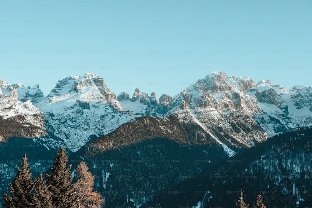 Una cadena montañosa con montañas cubiertas de nieve al fondo
