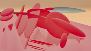 ein rotes abstraktes Gemälde mit einem Surfbrett im Hintergrund