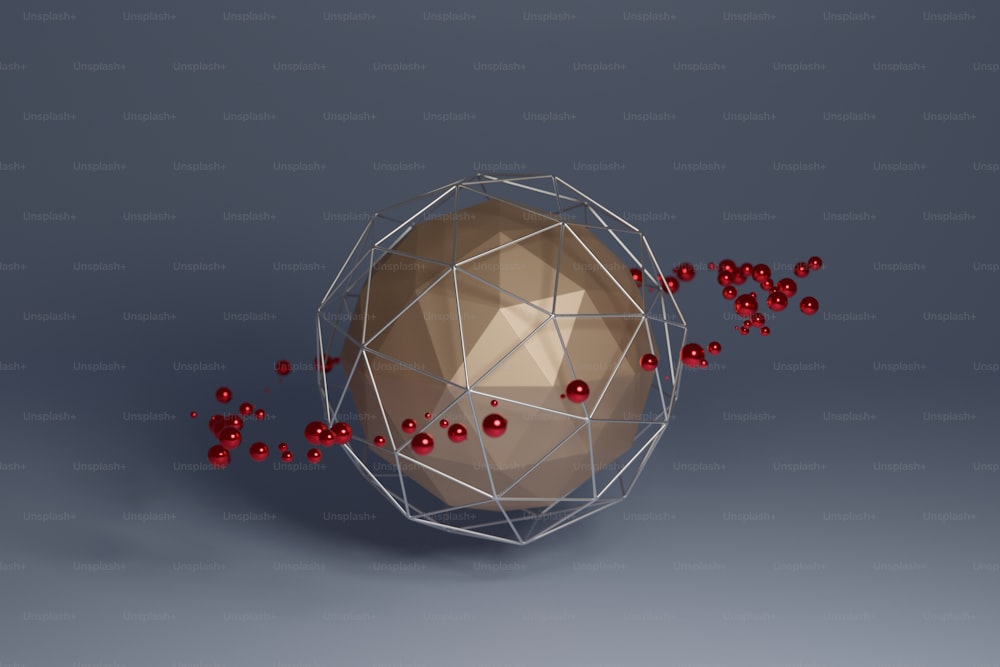 uma esfera com bolas vermelhas em um fundo cinza
