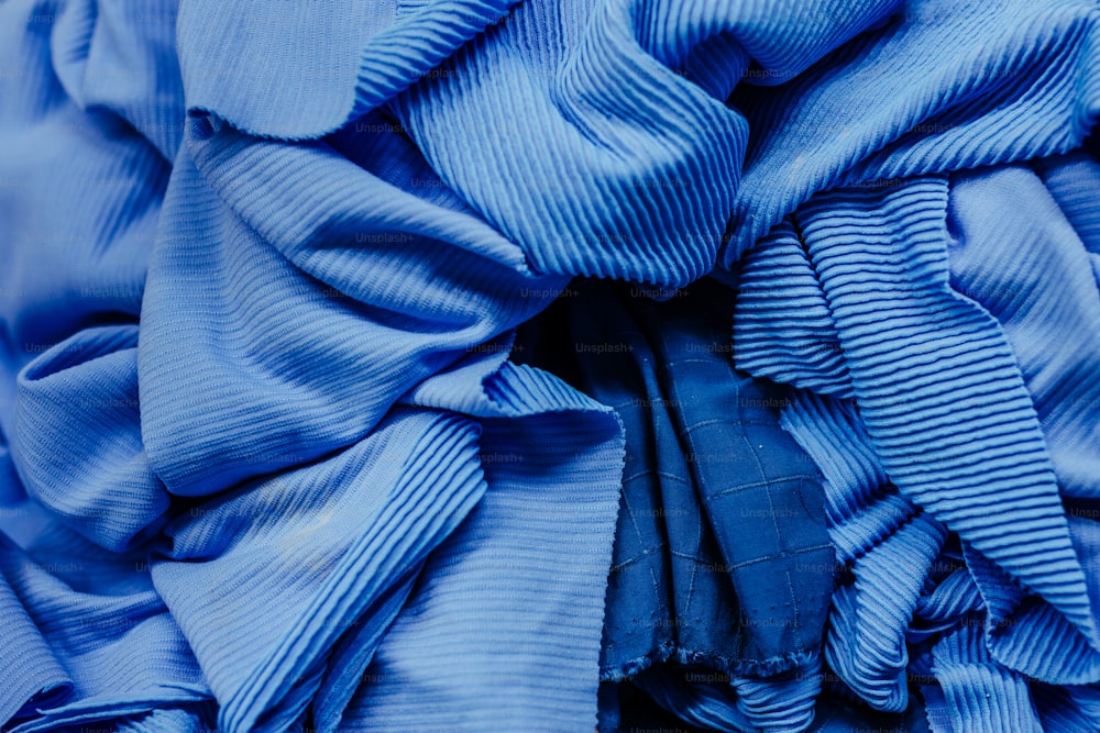 a close up view of a blue cloth