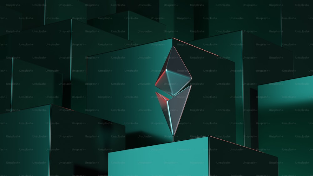 uma imagem 3d de um diamante em uma caixa verde