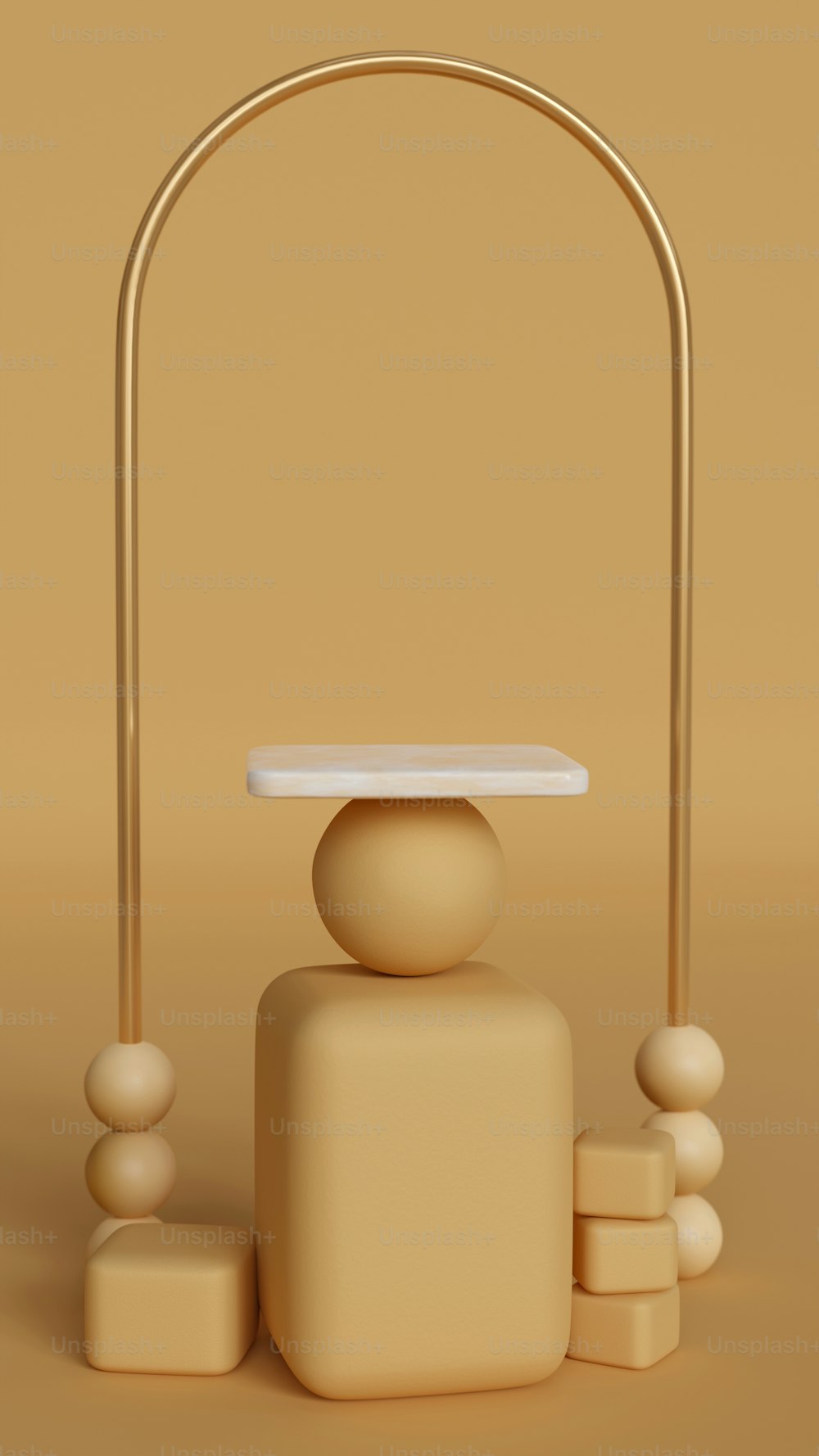 una mesa con una tapa blanca y un soporte dorado