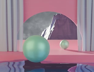 a painting of two balls in a room