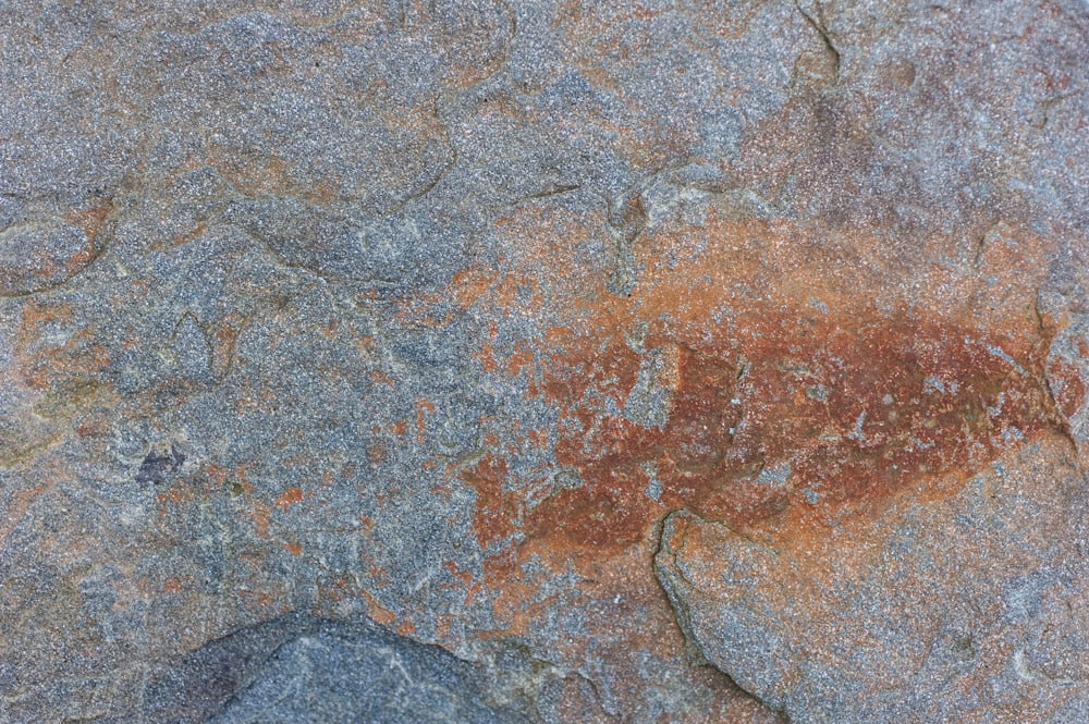 a close up of a rock with a red substance on it