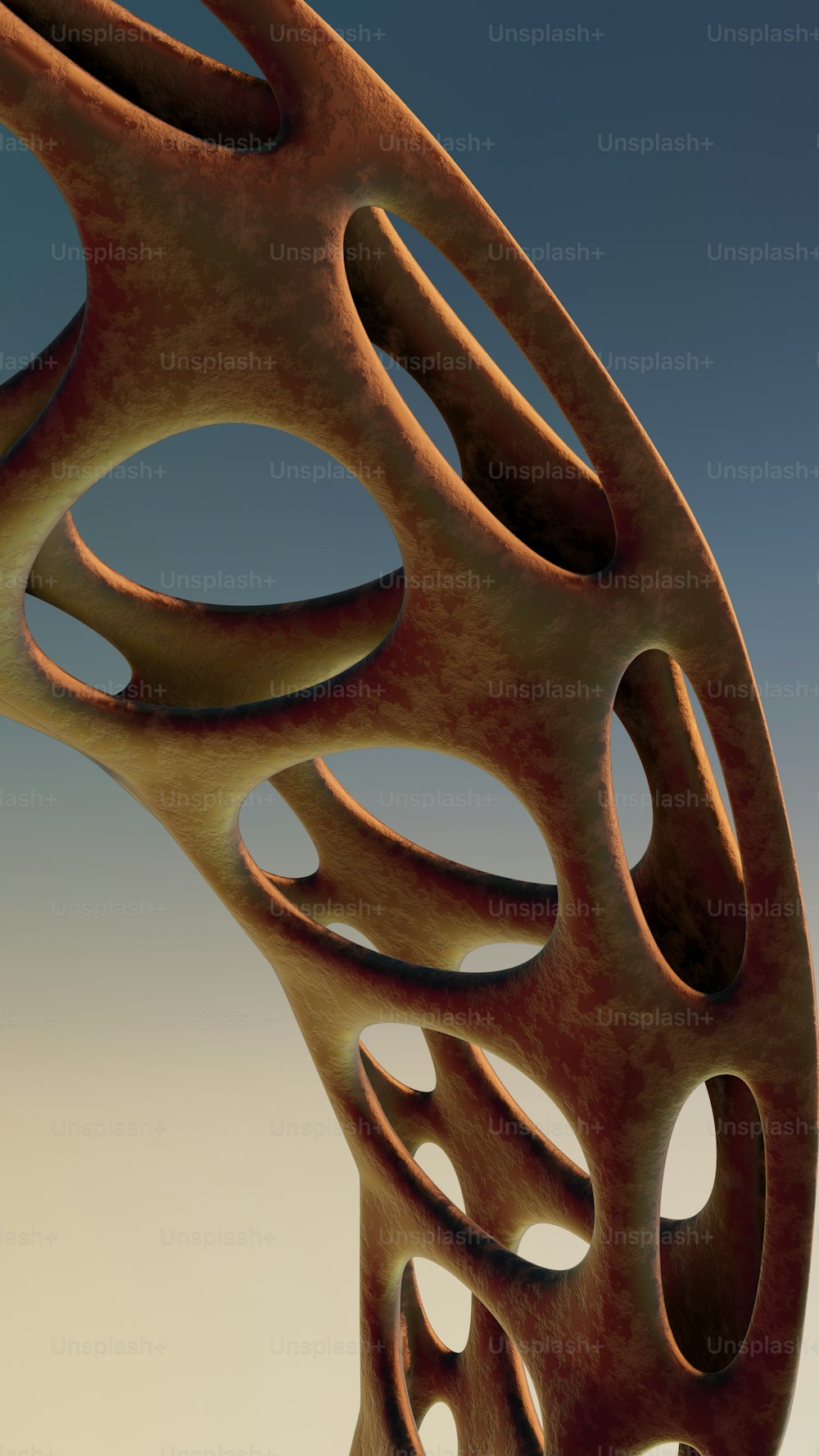 a close up of a metal object with a sky background
