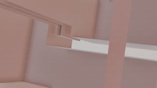 a room with pink walls and a white shelf