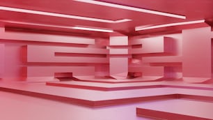 a room with a red and pink color scheme