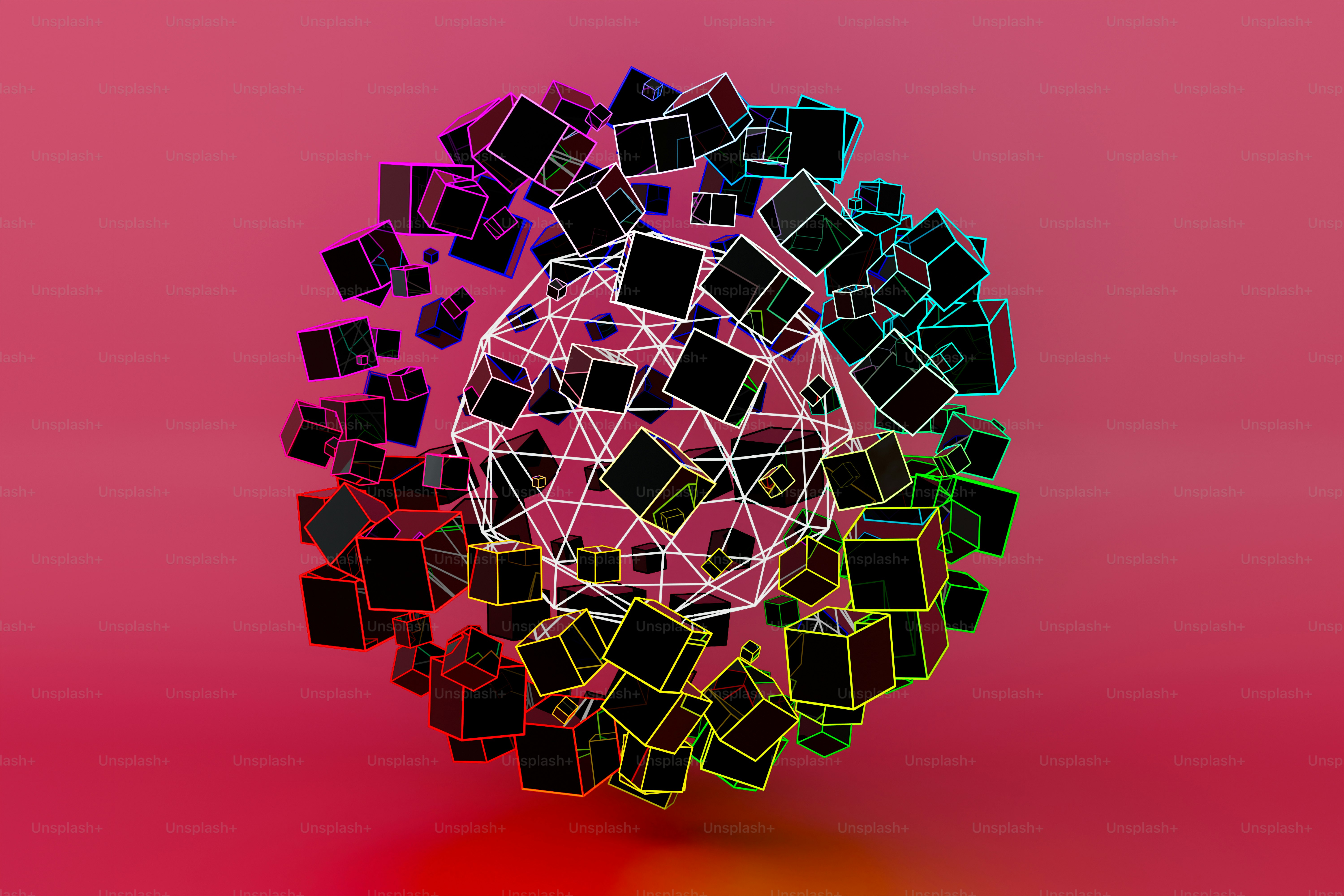 une boule de cubes sur fond rose