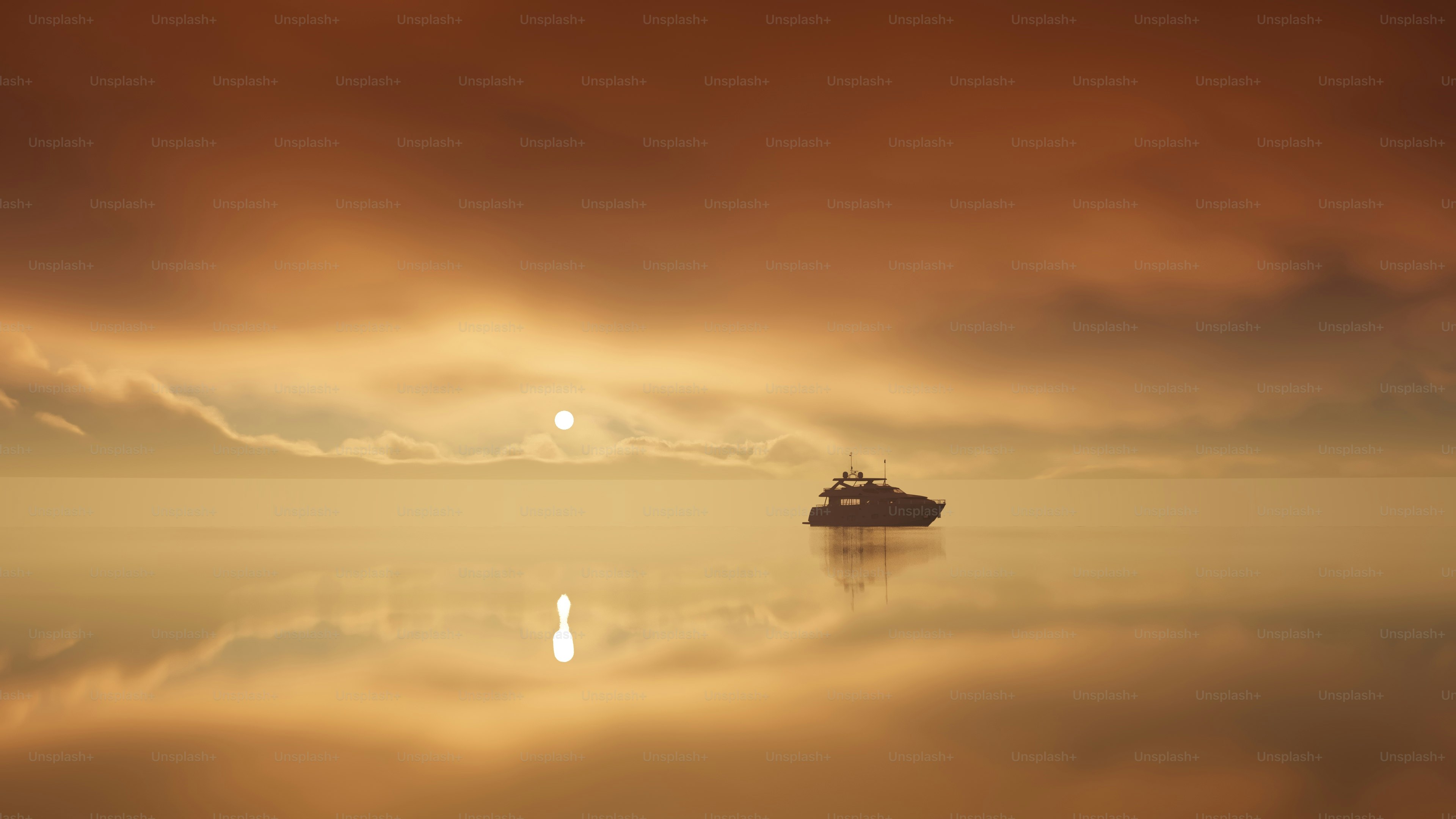 a boat floating on top of a body of water under a cloudy sky