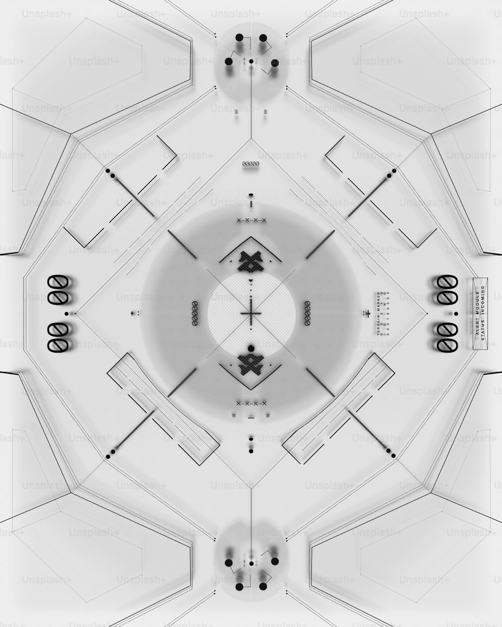 a white and black photo of a circular structure