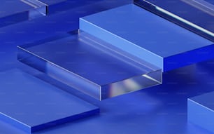 a group of blue boxes sitting on top of each other