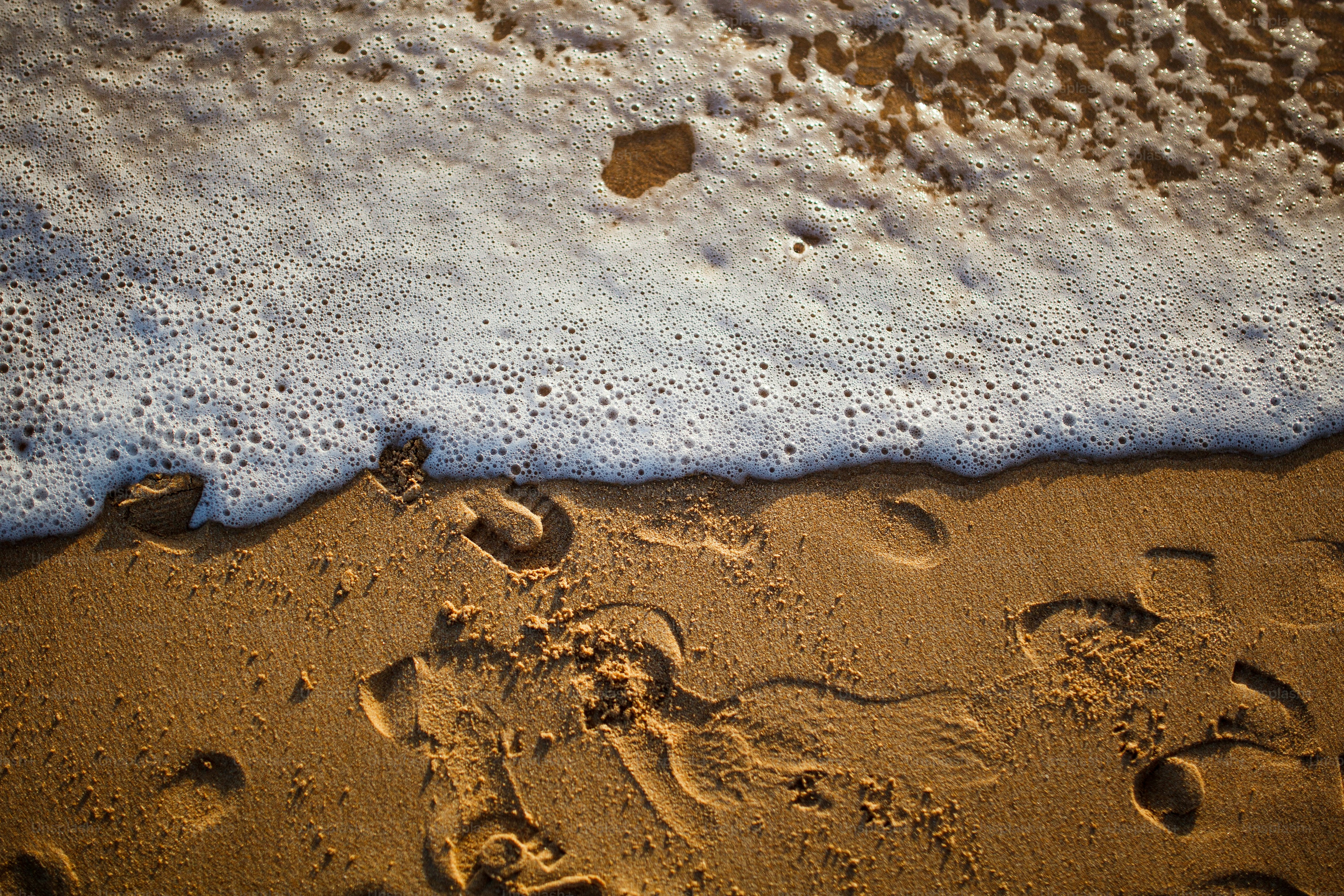 une plage de sable avec des empreintes dans le sable
