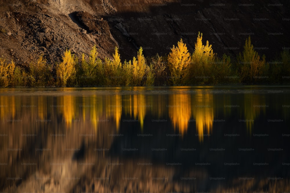 a body of water with a mountain in the background