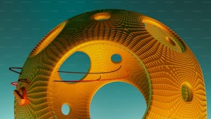 a large yellow sculpture with circles and circles on it