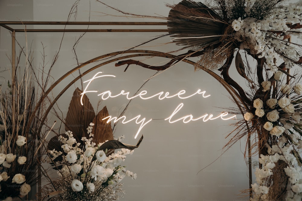 a lighted sign that says forever my love