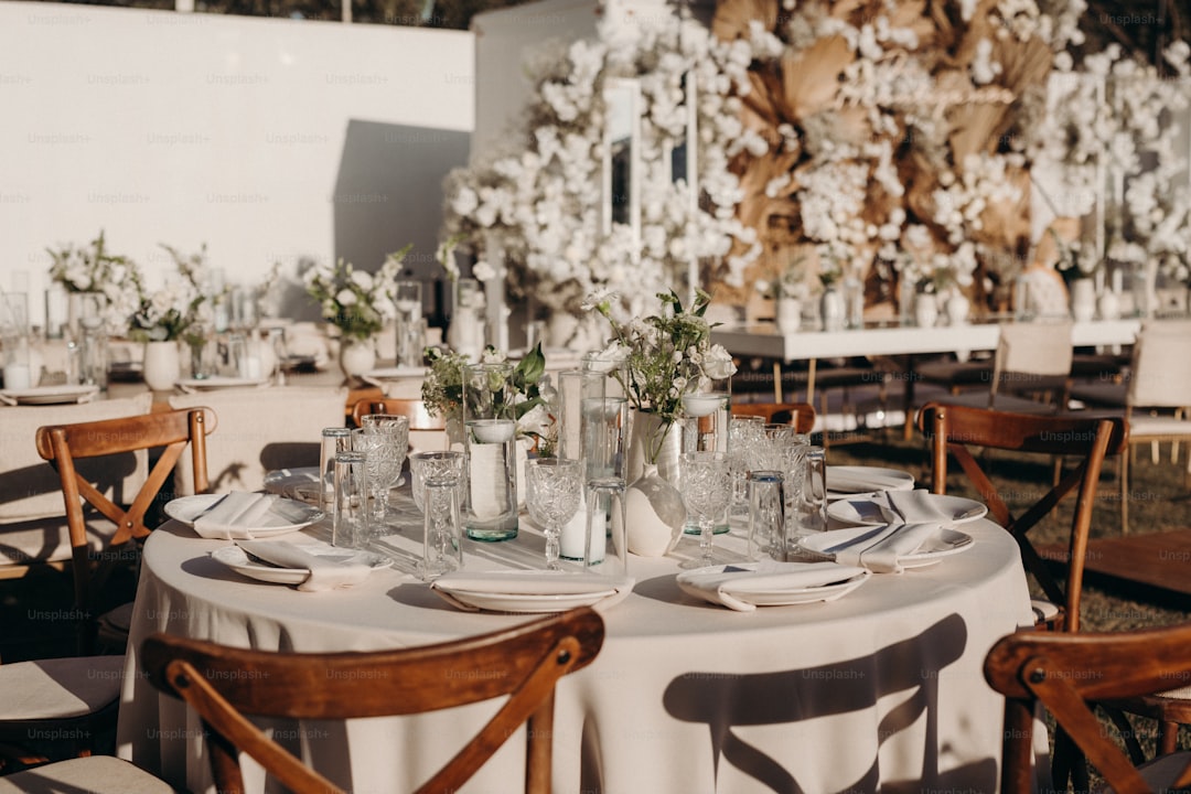 a table set up for a wedding reception