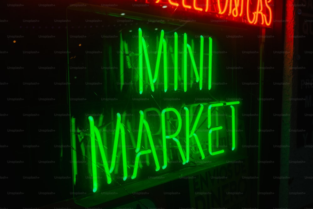a neon sign that says i'm in a market