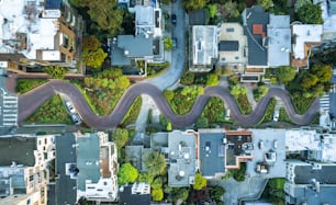 an aerial view of a city with a river running through it