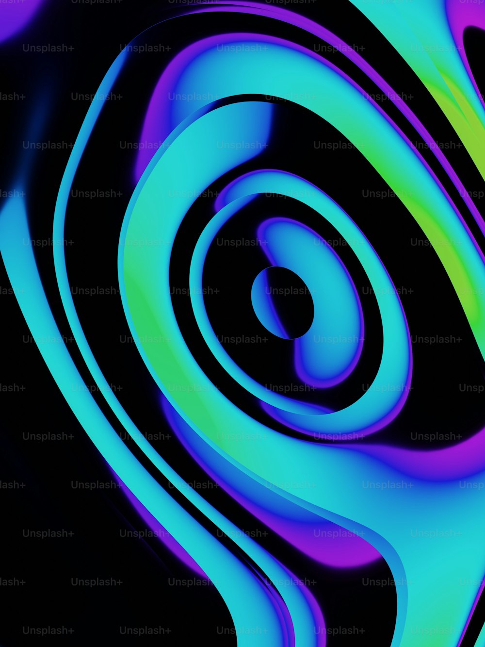 a black background with blue and green swirls