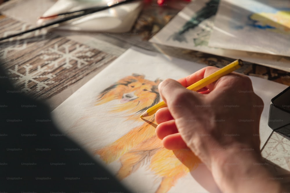 une personne dessine une image avec un crayon