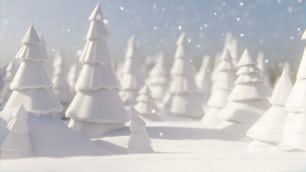 um grupo de árvores de Natal brancas na neve