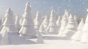 a group of white christmas trees in the snow