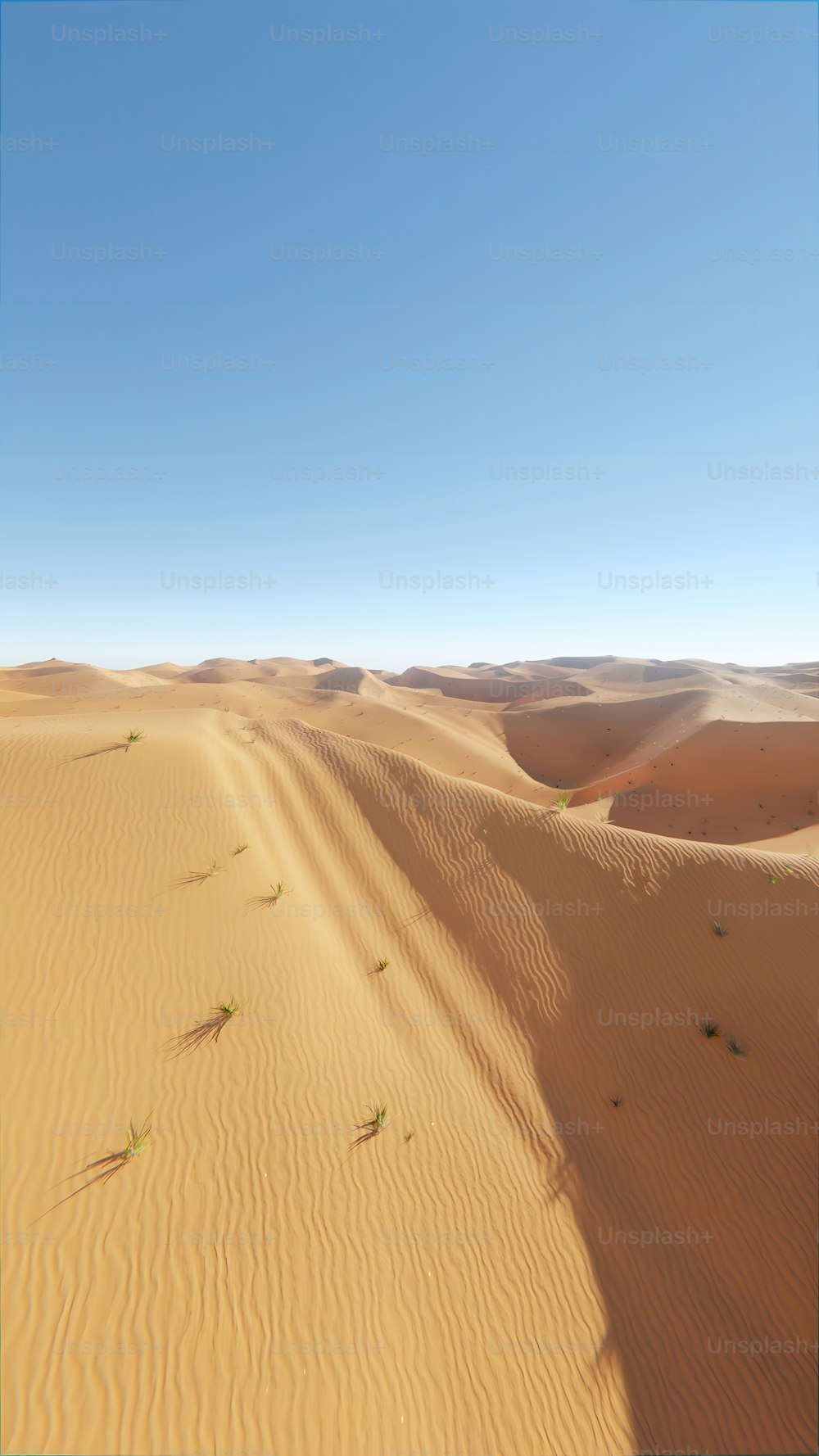 uma paisagem desértica com dunas de areia e um céu azul