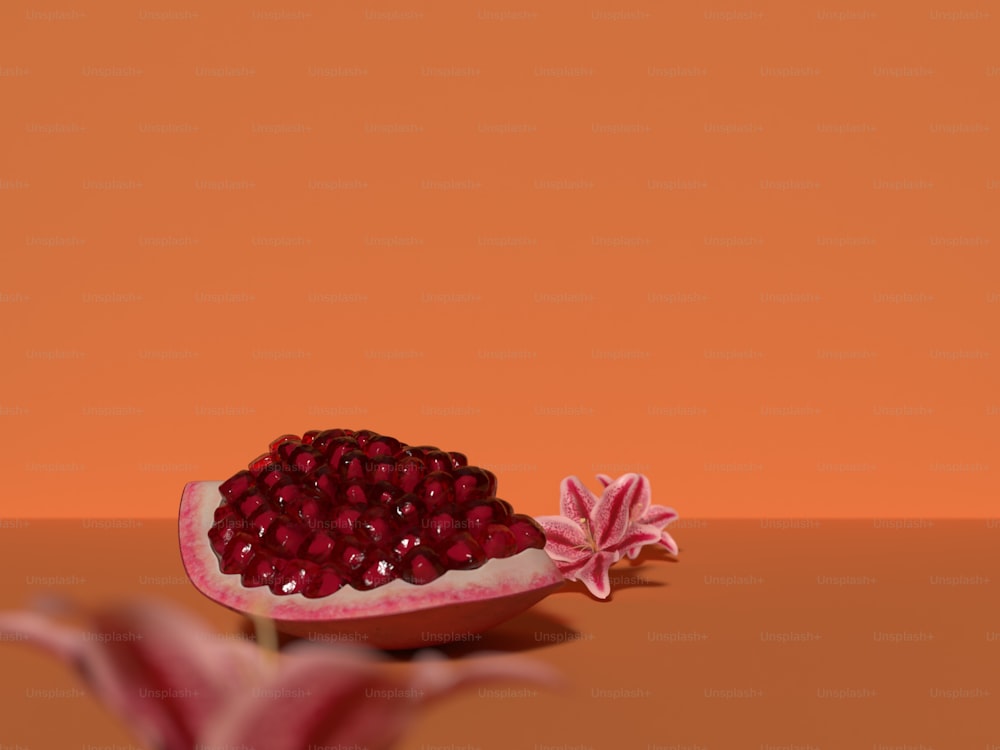 a pomegranate cut in half on a table