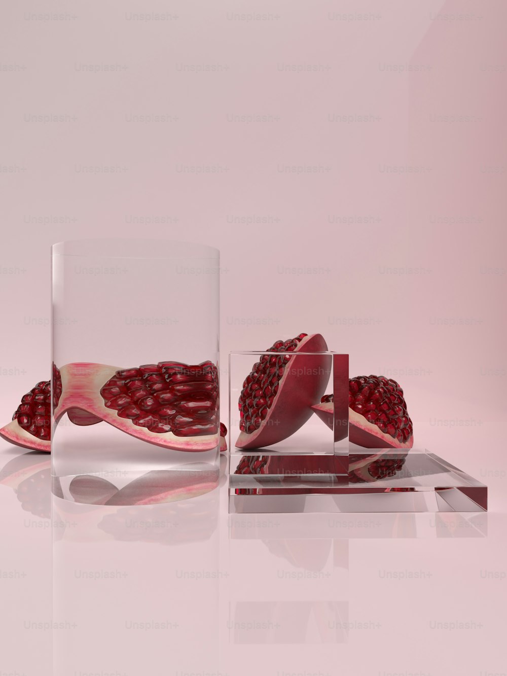 a glass with some red objects inside of it