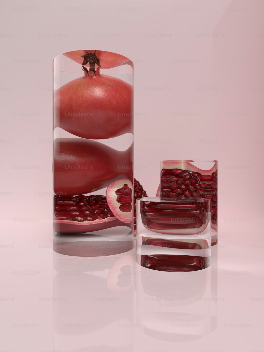 a glass with a pomegranate inside of it