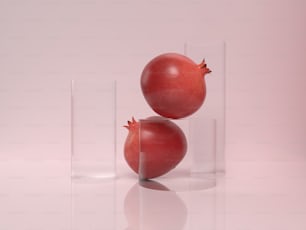 Due melograni seduti in un vaso di vetro