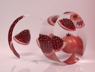 a picture of pomegranates in a circle on a white surface