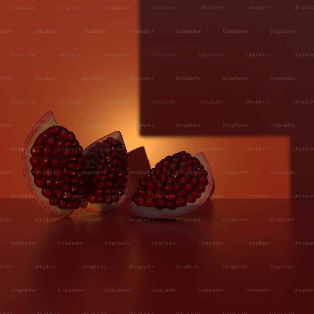 a pomegranate cut in half on a table