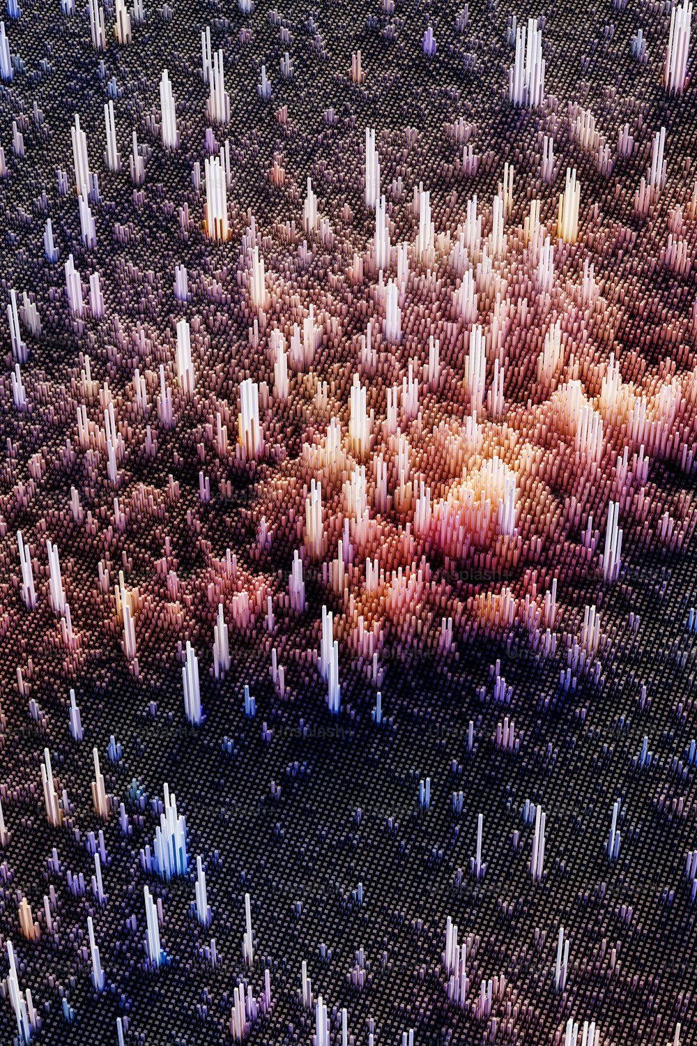 an aerial view of a field with many trees