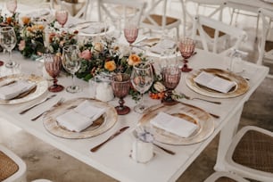 a table set up for a formal dinner
