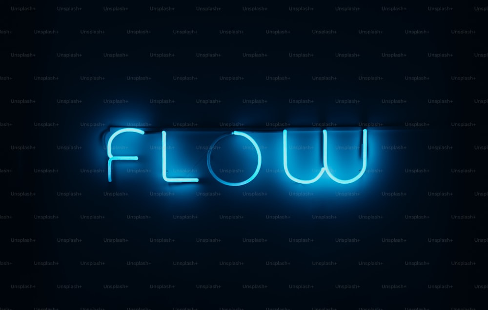 a blue neon sign that says flow