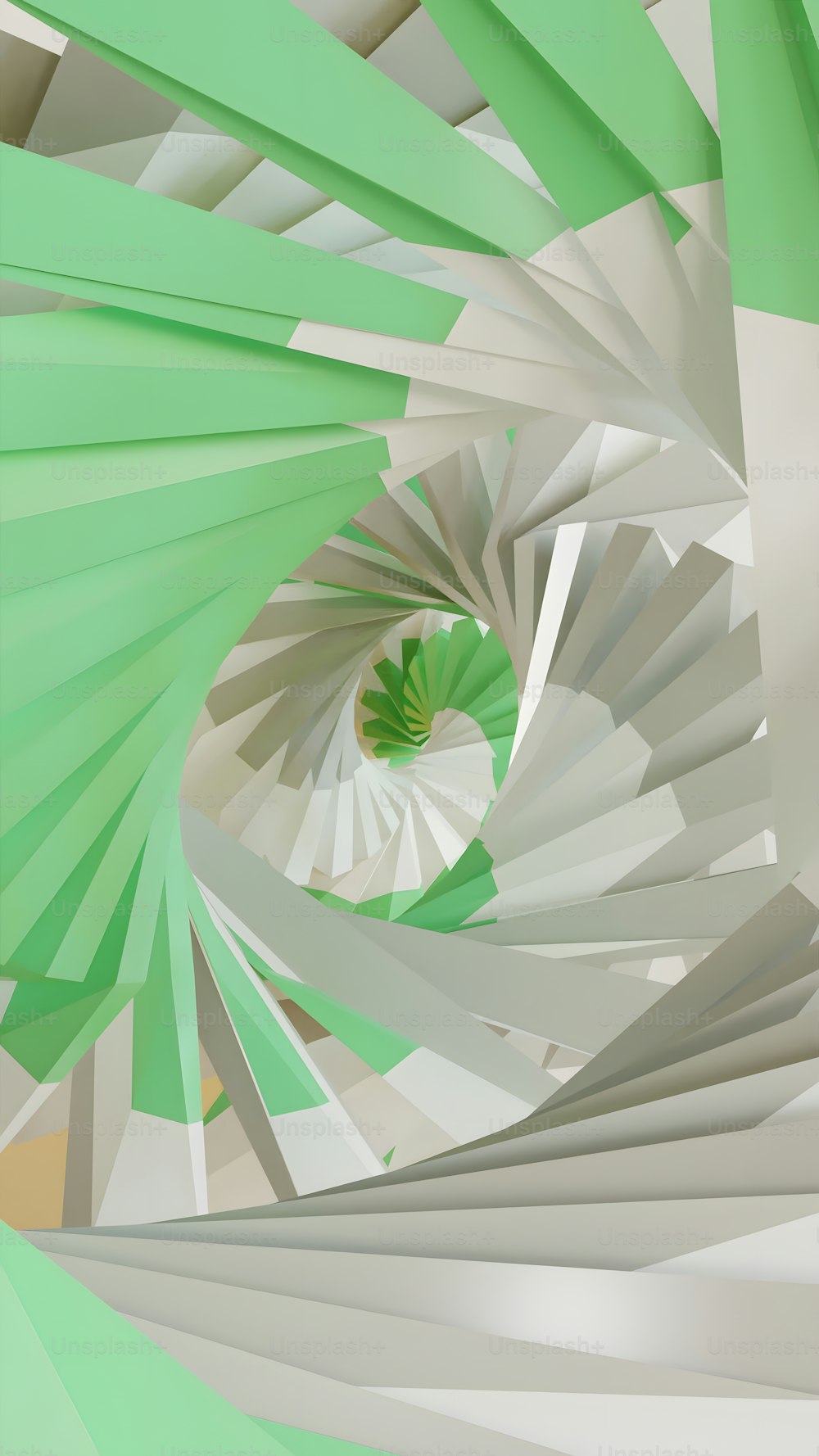a green and white abstract background with a spiral design