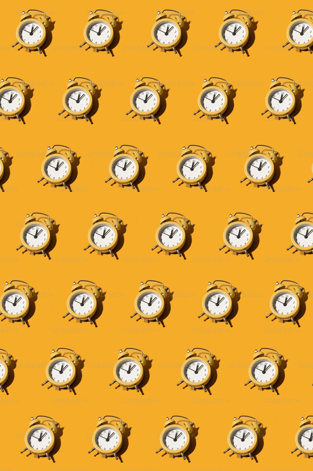 um padrão de relógios em um fundo amarelo