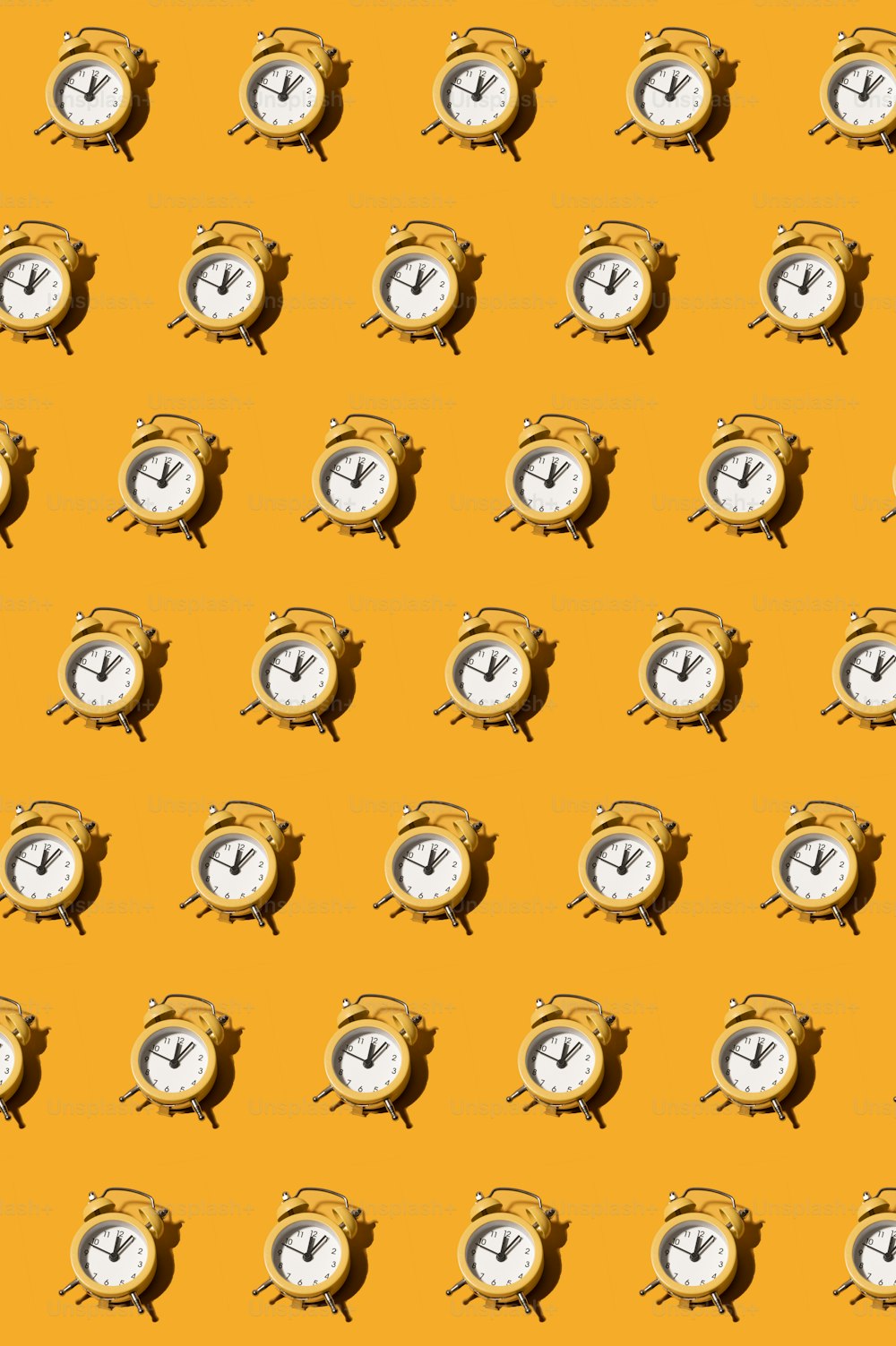 a pattern of clocks on a yellow background
