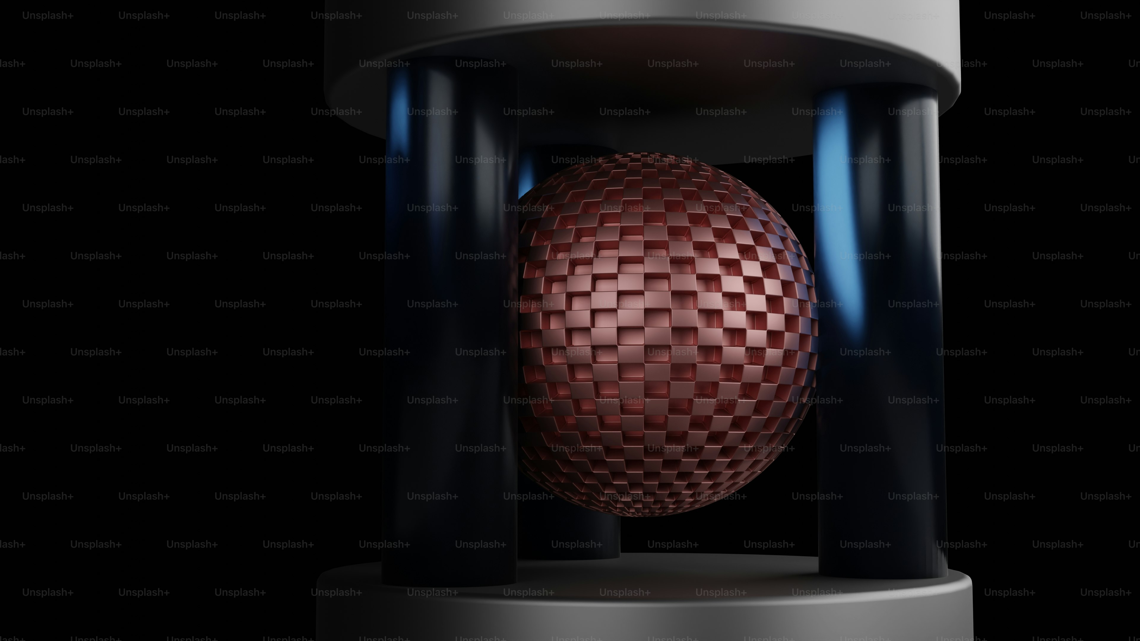 A red ball sitting on top of a black stand photo – 3d render Image on ...