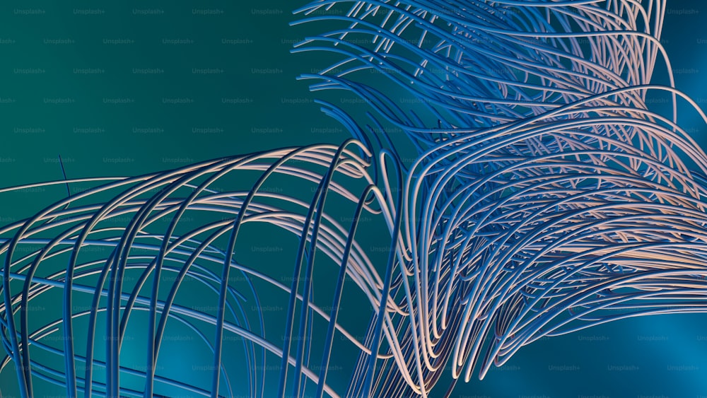 a blue and white abstract photograph of a palm tree