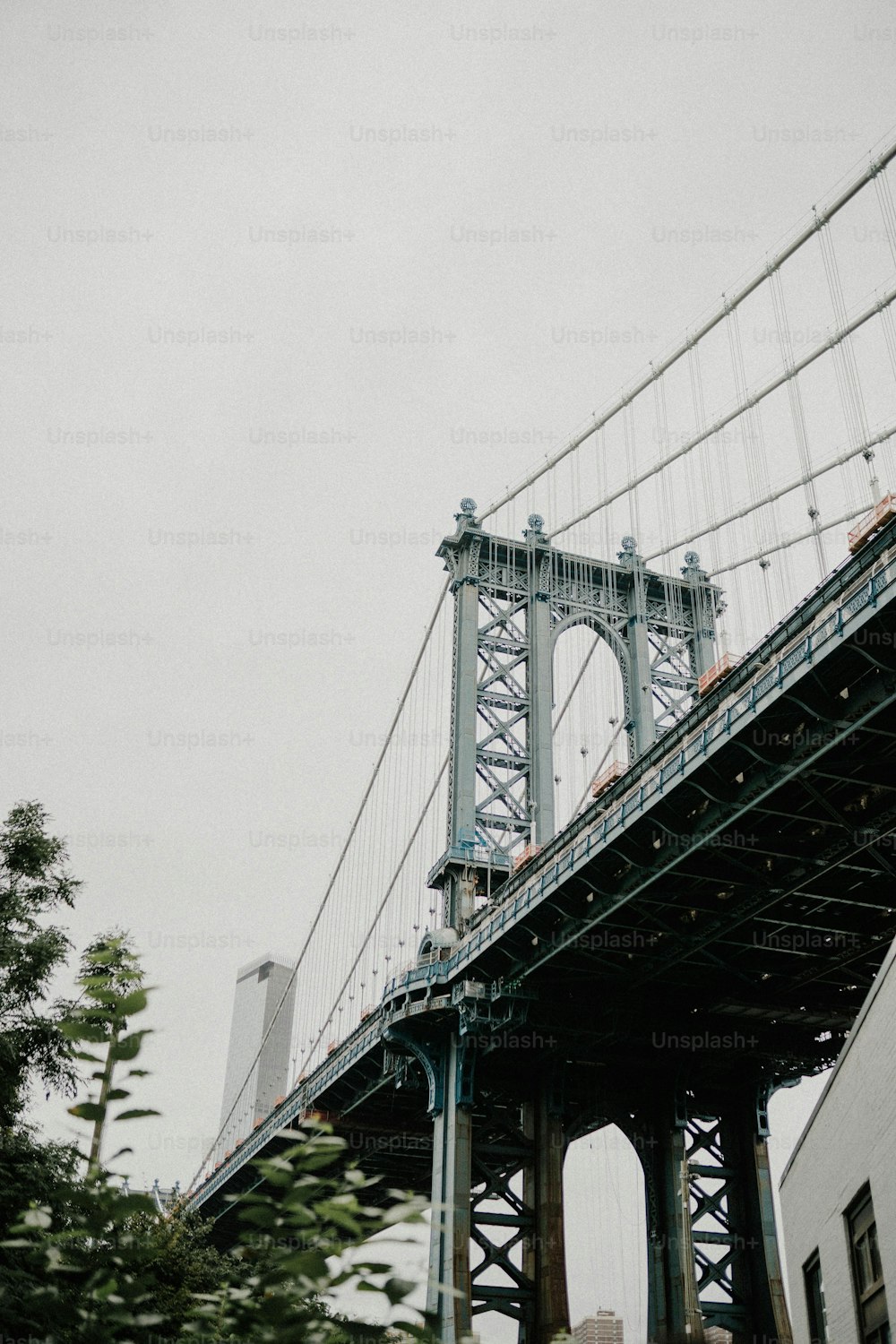 a view of a bridge from the side of a building