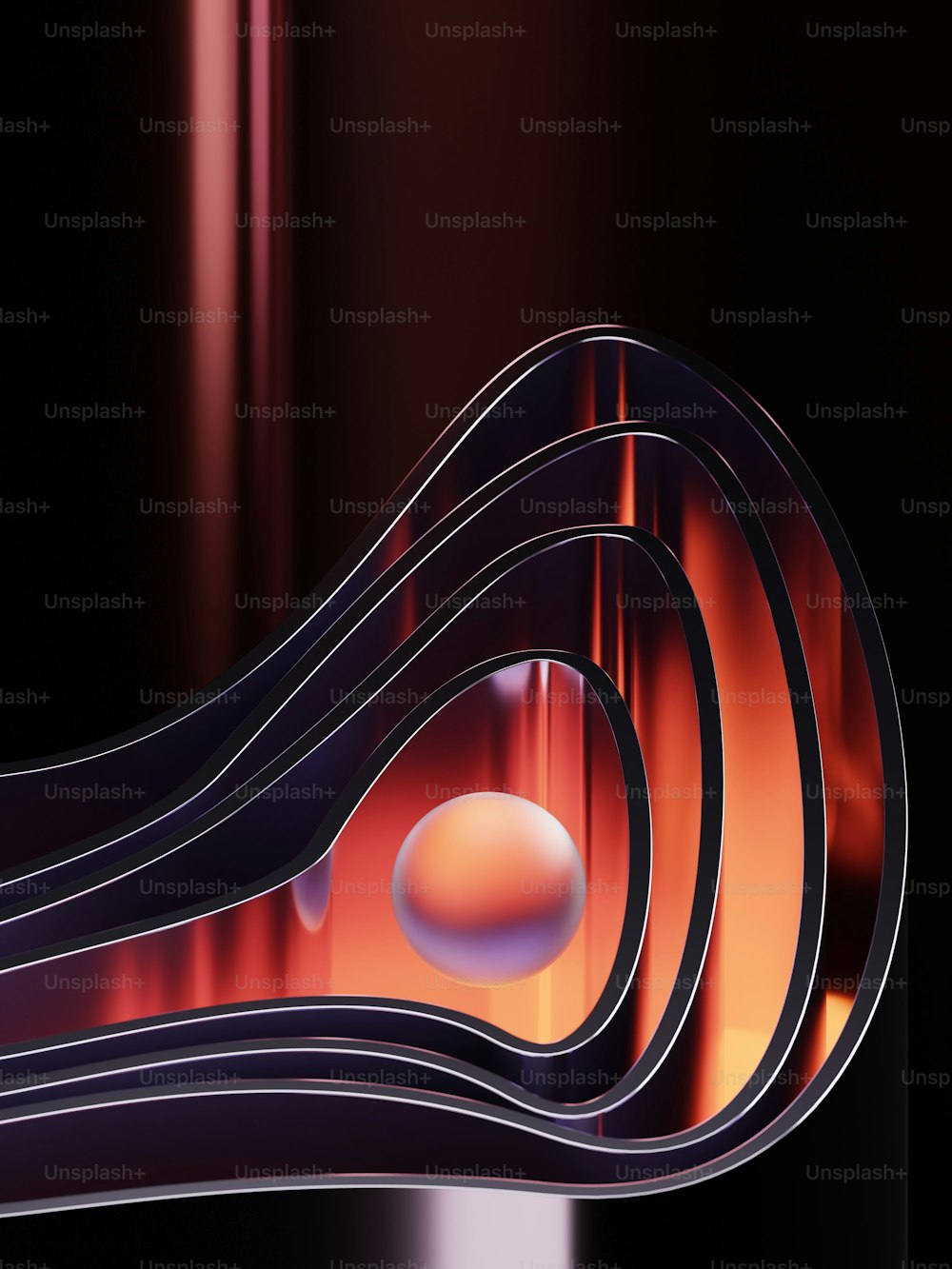 a black and red abstract background with a curved design