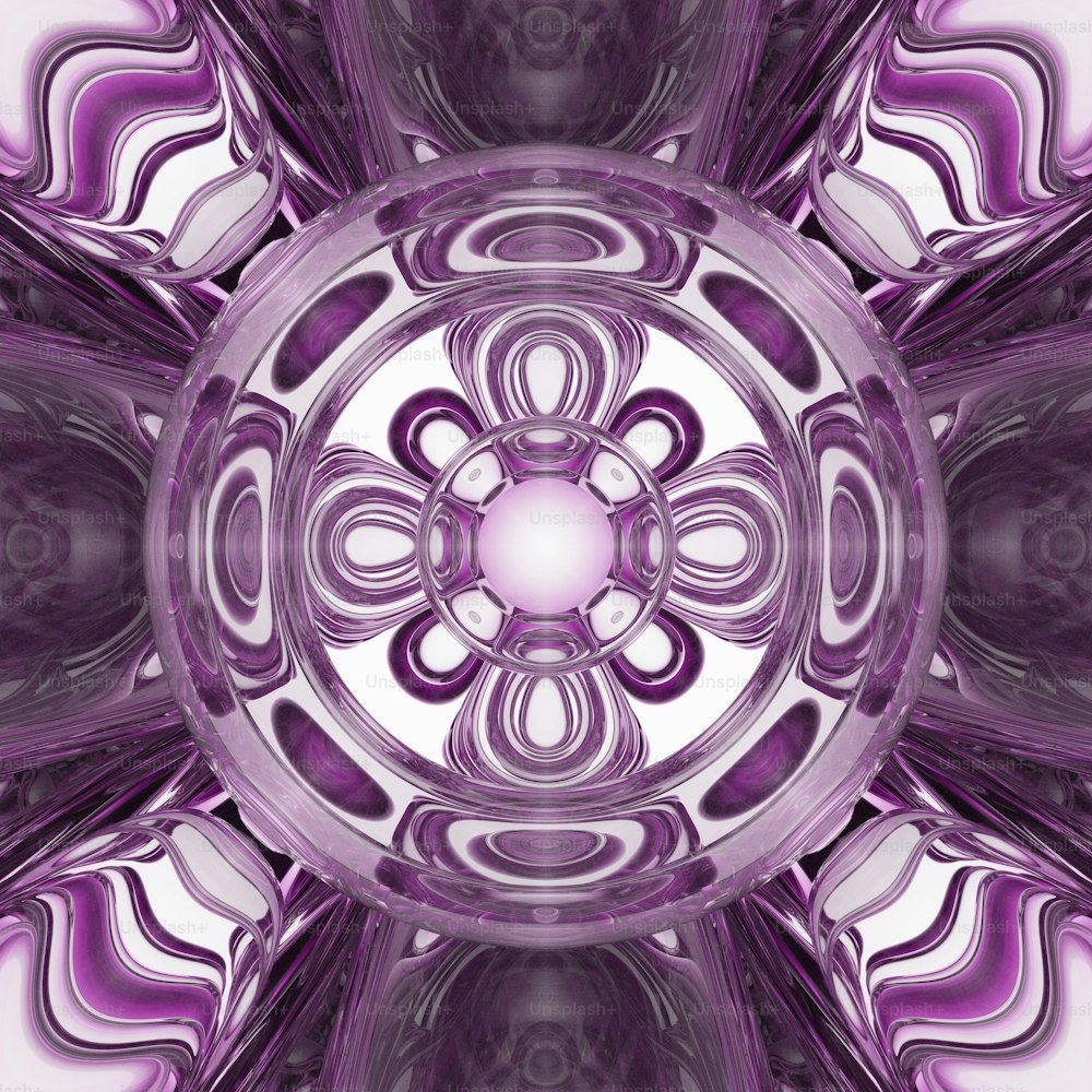 ein abstraktes lila-weißes Design mit kreisförmigem Zentrum