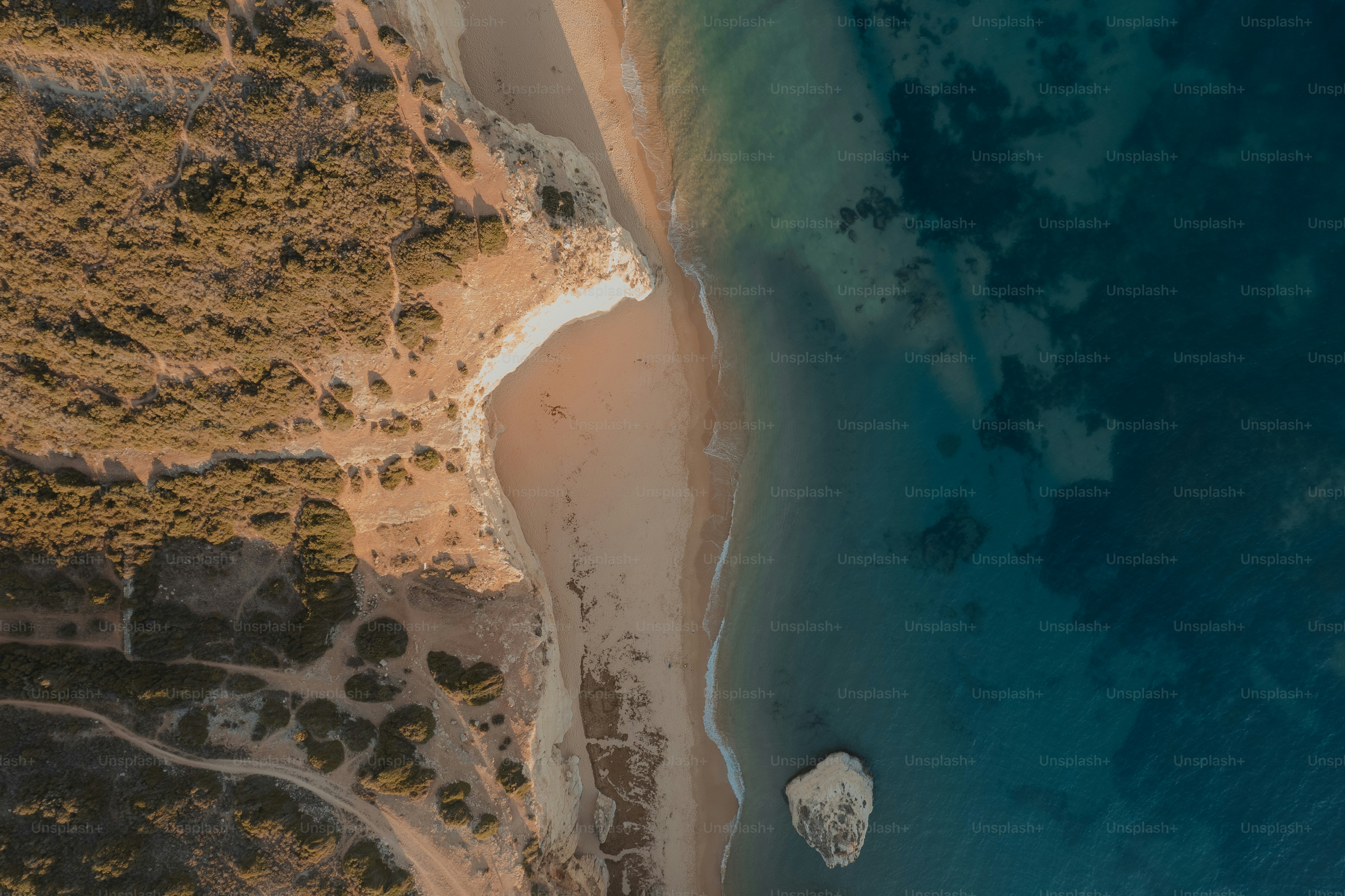 una vista aerea di una spiaggia con una barca nell'acqua