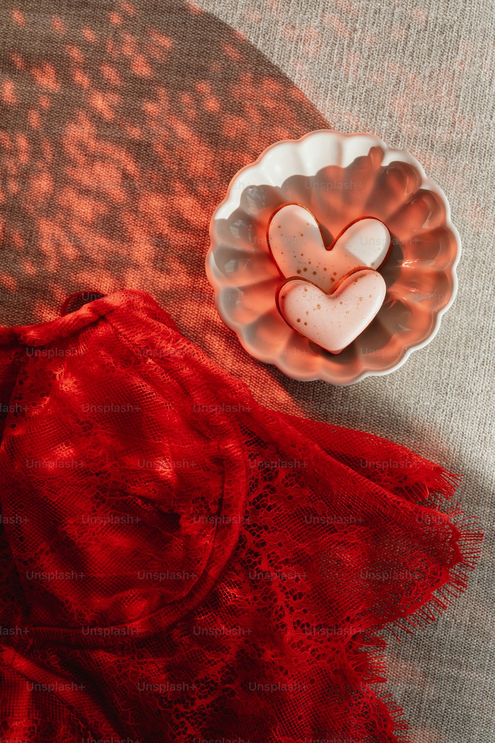 two hearts in a bowl on a table